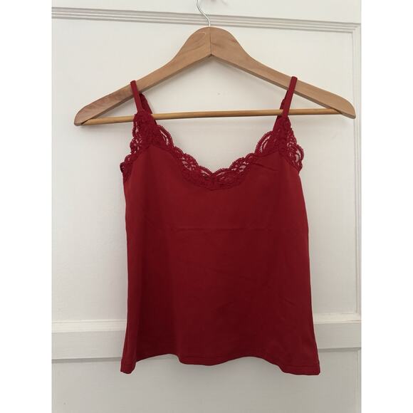 Only Hearts Tops - Vintage Y2K Only Hearts Helena Stuart Womens Tank Top S Red Lace Trim Cami